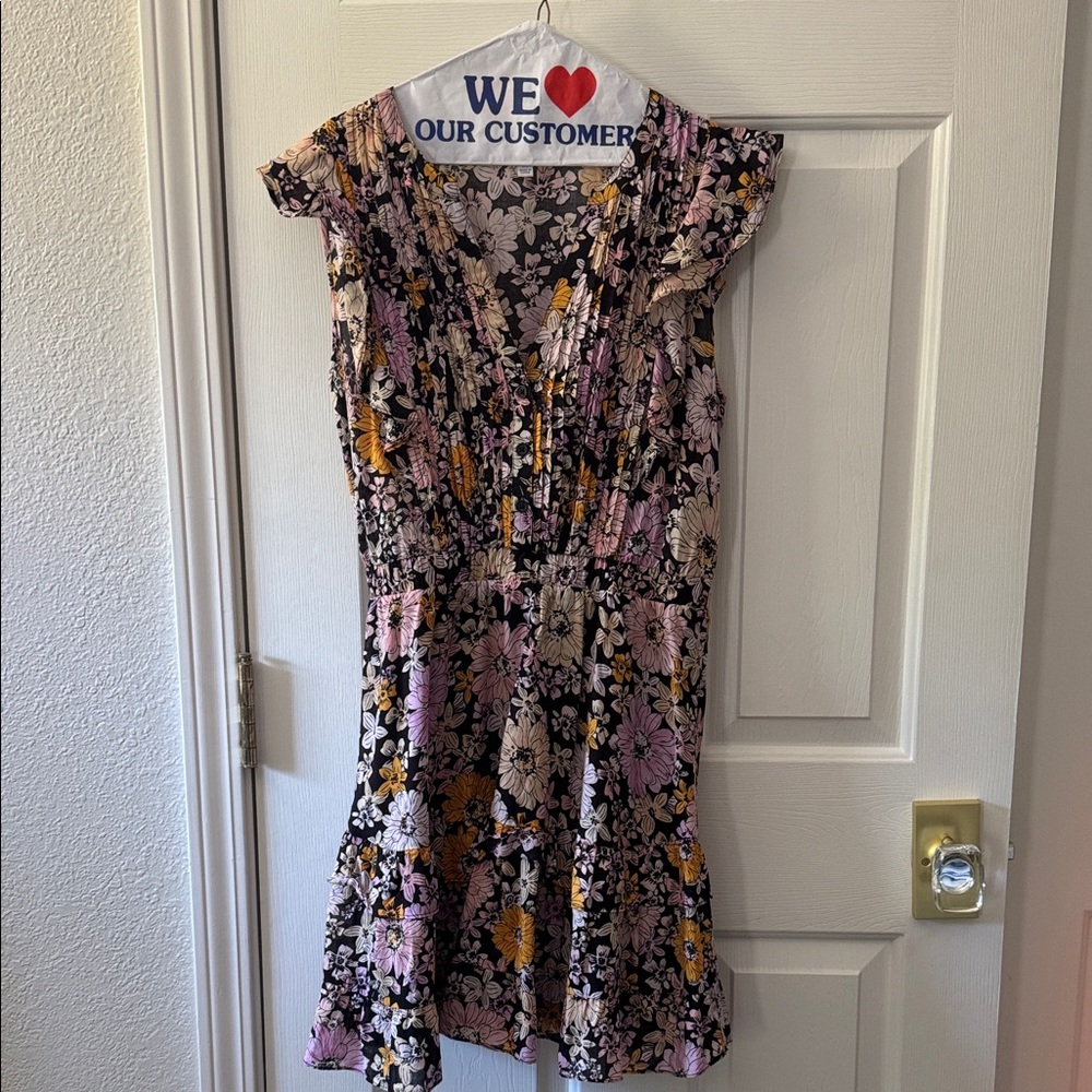 Floral Kids Dress - Pink, Black, Yellow